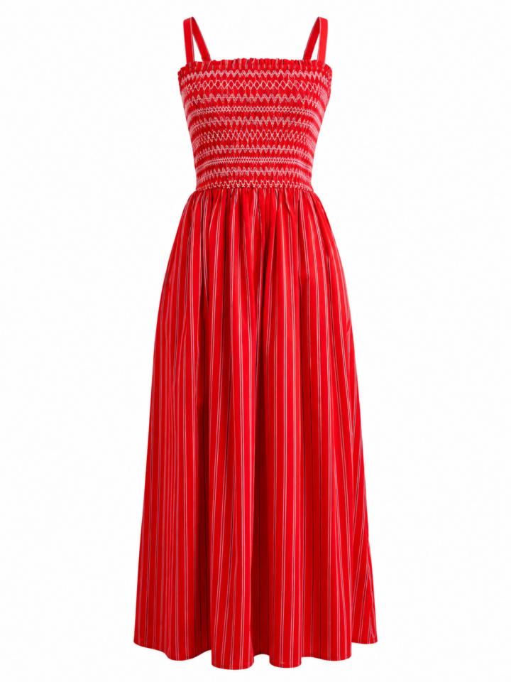 Pleated Sleeve Fit and Flare Dress