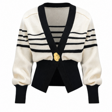 Black Contrast Trim Long Sleeve Knit Top